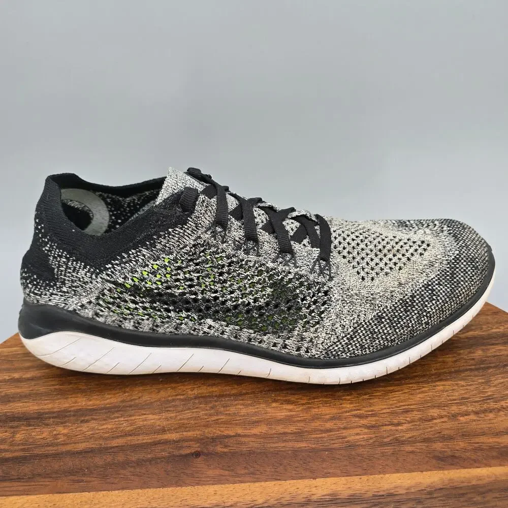 Nike Free RN Flyknit Shoes Womens 10.5 Oreo Gray Black Athletic Running Sneakers